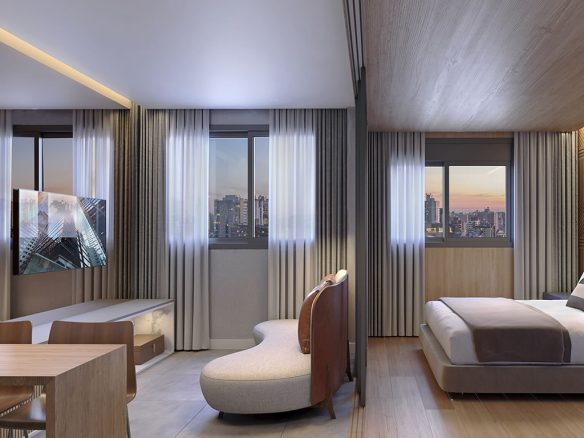 GO Carlos Gomes - Living Apartamento 1 quarto no Boa Vista 29m² - Frente