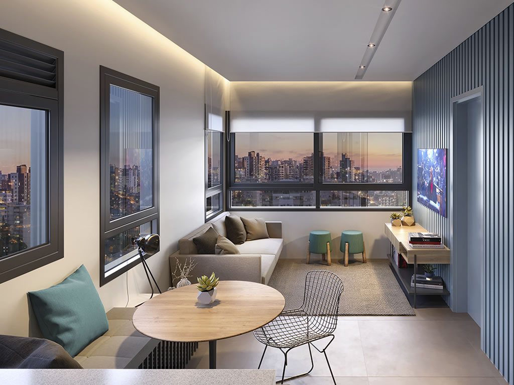 GO Carlos Gomes - Living Apartamento 1 quarto no Boa Vista 35m² - Ponta